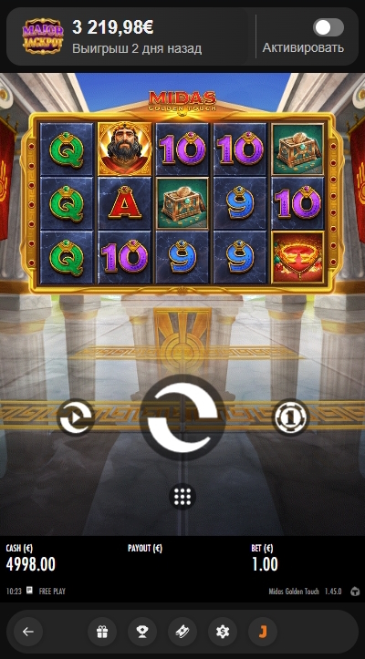 Интерфейс слота Midas Golden Touch в Joy Casino